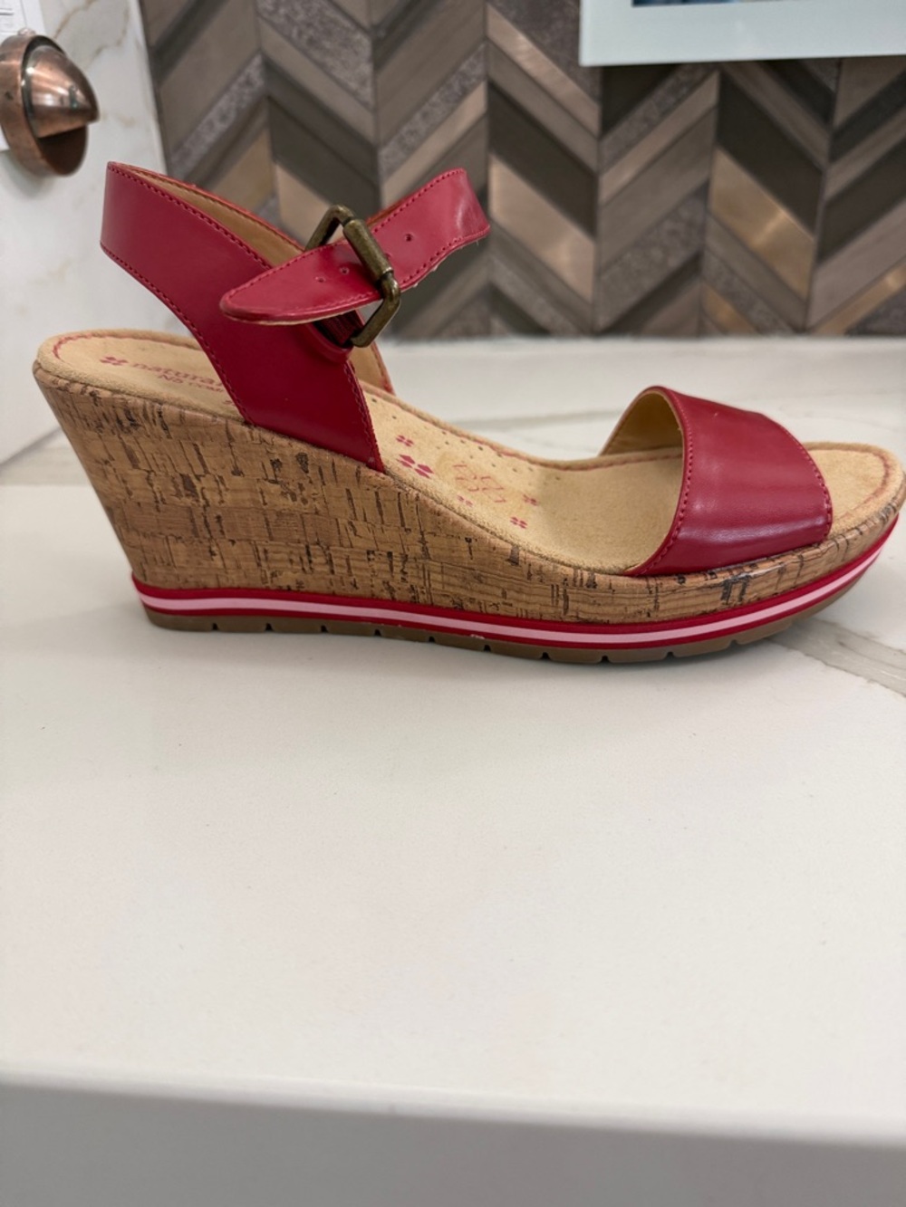 Naturalizer Red Cork Wedge Sandals with Ankle Strap